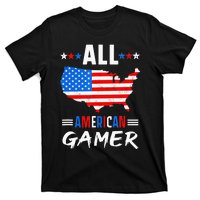 All American Gamer Fourth Of July Usa Map Us Flag Patriotic T-Shirt