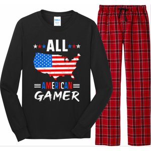 All American Gamer Fourth Of July Usa Map Us Flag Patriotic Long Sleeve Pajama Set