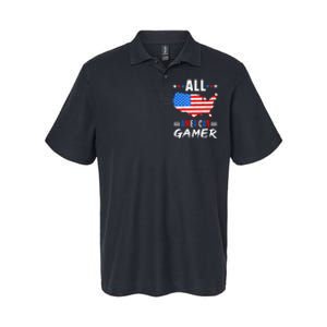 All American Gamer Fourth Of July Usa Map Us Flag Patriotic Softstyle Adult Sport Polo