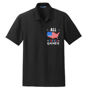 All American Gamer Fourth Of July Usa Map Us Flag Patriotic Dry Zone Grid Polo