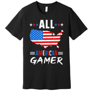 All American Gamer Fourth Of July Usa Map Us Flag Patriotic Premium T-Shirt