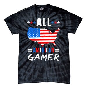 All American Gamer Fourth Of July Usa Map Us Flag Patriotic Tie-Dye T-Shirt