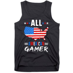 All American Gamer Fourth Of July Usa Map Us Flag Patriotic Tank Top