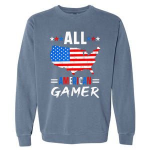 All American Gamer Fourth Of July Usa Map Us Flag Patriotic Garment-Dyed Sweatshirt