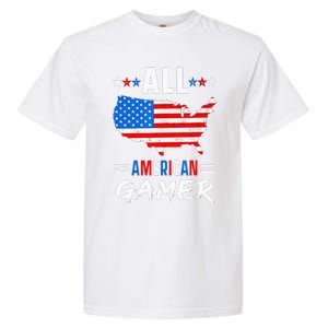 All American Gamer Fourth Of July Usa Map Us Flag Patriotic Garment-Dyed Heavyweight T-Shirt