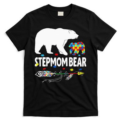 Autism Awareness Gift Stepmom Bear Support Autistic Autism T-Shirt