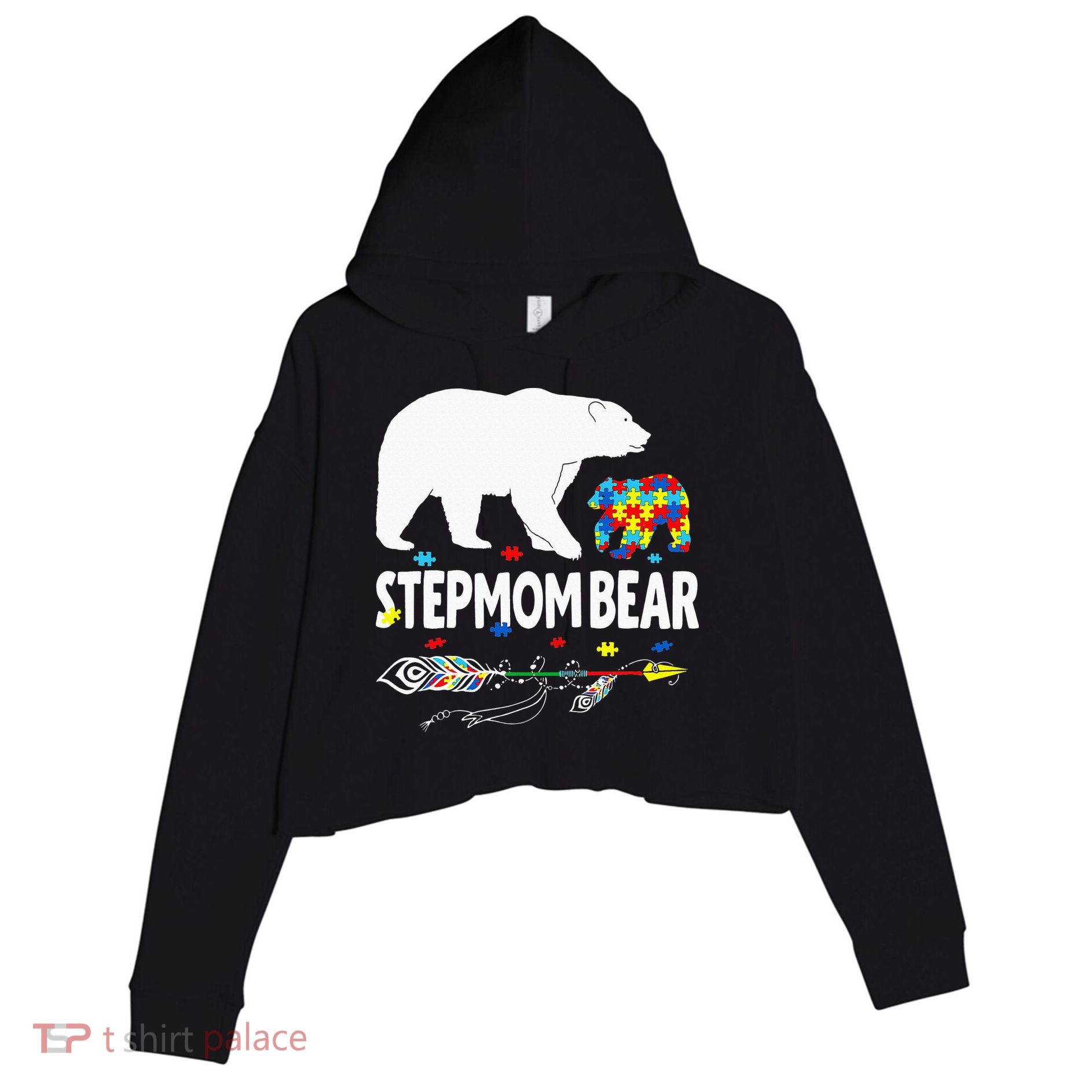 Autism Awareness Gift Stepmom Bear Support Autistic Autism Crop Fleece Hoodie