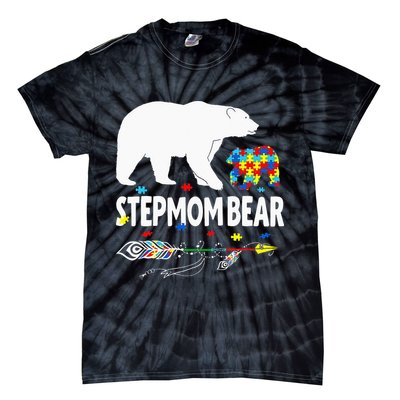 Autism Awareness Gift Stepmom Bear Support Autistic Autism Tie-Dye T-Shirt