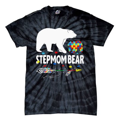 Autism Awareness Gift Stepmom Bear Support Autistic Autism Tie-Dye T-Shirt