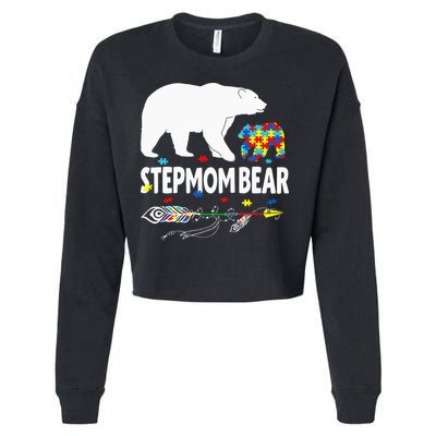Autism Awareness Gift Stepmom Bear Support Autistic Autism Cropped Pullover Crew