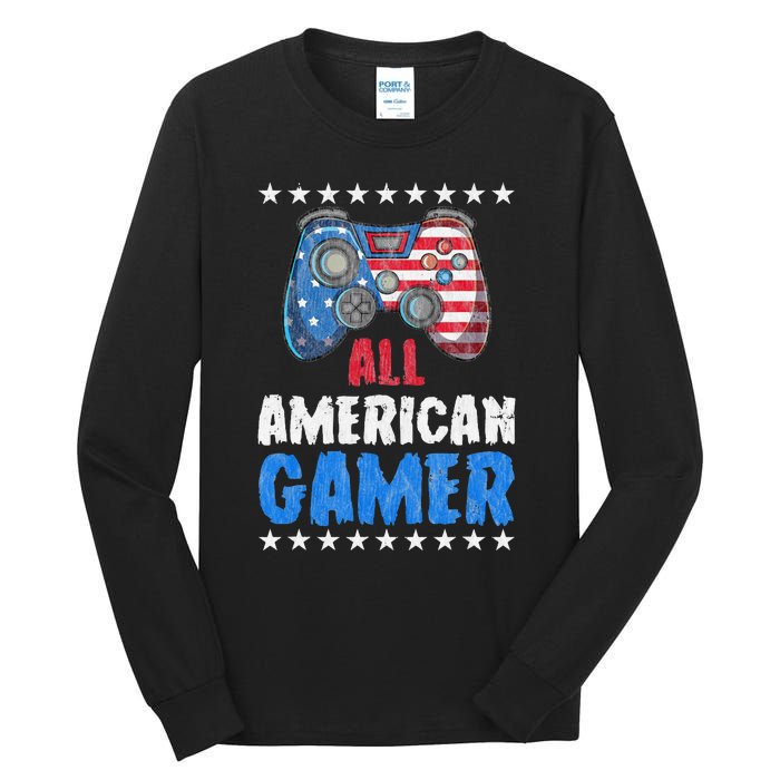 All American Gamer Shirts Patriotic Video Games Tall Long Sleeve T-Shirt