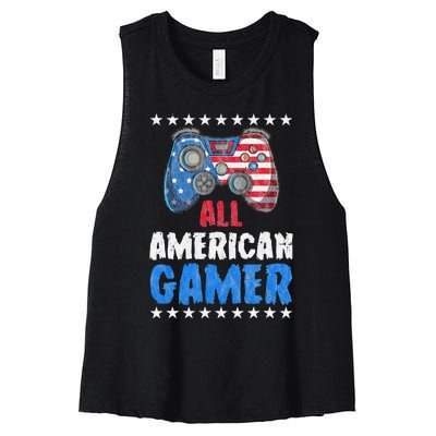 All American Gamer Shirts Patriotic Video Games Women's Racerback Cropped Tank