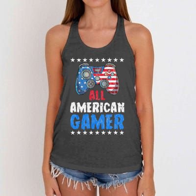 All American Gamer Shirts Patriotic Video Games Women's Knotted Racerback Tank