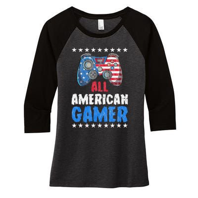 All American Gamer Shirts Patriotic Video Games Women's Tri-Blend 3/4-Sleeve Raglan Shirt