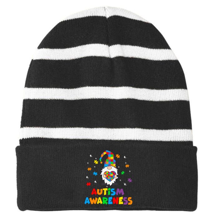 Autism Awareness Gnomes Heart Puzzle Striped Beanie with Solid Band