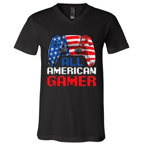 All American Gamer Patriotic Video Games July Fourth V-Neck T-Shirt