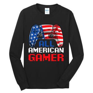 All American Gamer Patriotic Video Games July Fourth Tall Long Sleeve T-Shirt