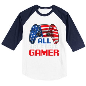 All American Gamer Patriotic Video Games July Fourth Baseball Sleeve Shirt