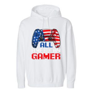 All American Gamer Patriotic Video Games July Fourth Garment-Dyed Fleece Hoodie