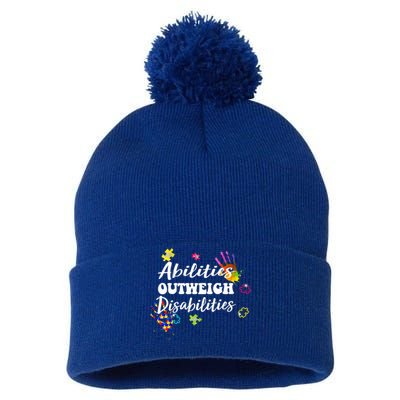 Autism Awareness Gift Abilities Outweigh Disabilities Funny Gift Pom Pom 12in Knit Beanie