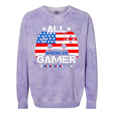 All American Gamer 4th Of July Boy Colorblast Crewneck Sweatshirt