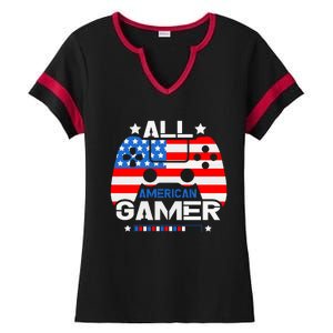 All American Gamer 4th Of July Boy Ladies Halftime Notch Neck Tee