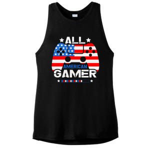 All American Gamer 4th Of July Boy Ladies PosiCharge Tri-Blend Wicking Tank