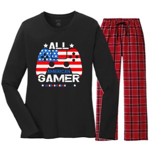 All American Gamer 4th Of July Boy Women's Long Sleeve Flannel Pajama Set 