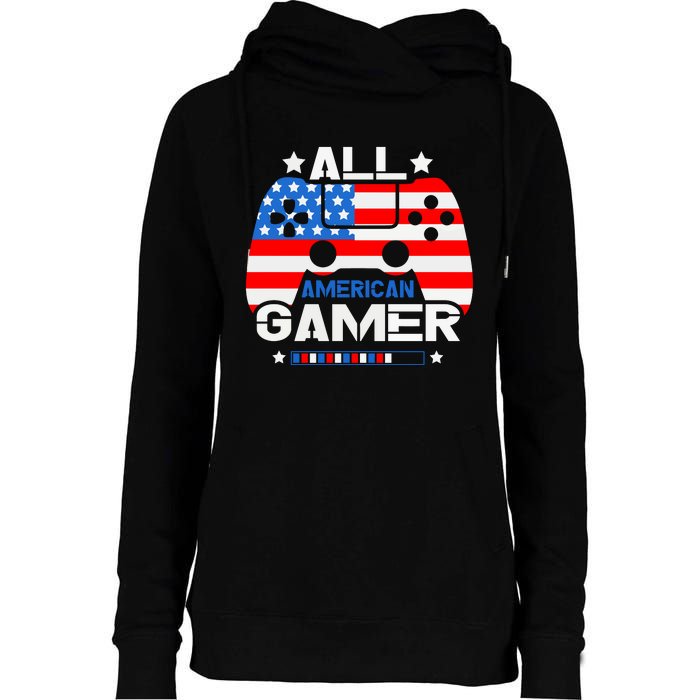 All American Gamer 4th Of July Boy Womens Funnel Neck Pullover Hood