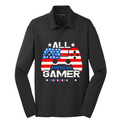 All American Gamer 4th Of July Boy Silk Touch Performance Long Sleeve Polo