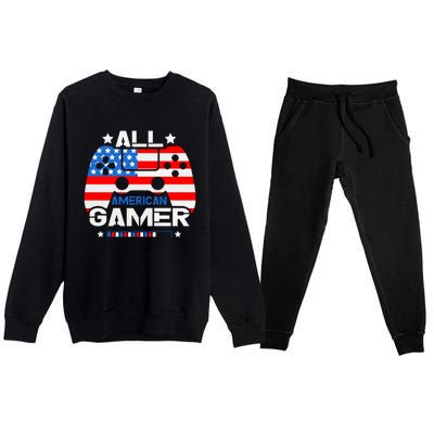 All American Gamer 4th Of July Boy Premium Crewneck Sweatsuit Set