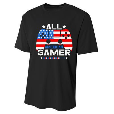 All American Gamer 4th Of July Boy Performance Sprint T-Shirt