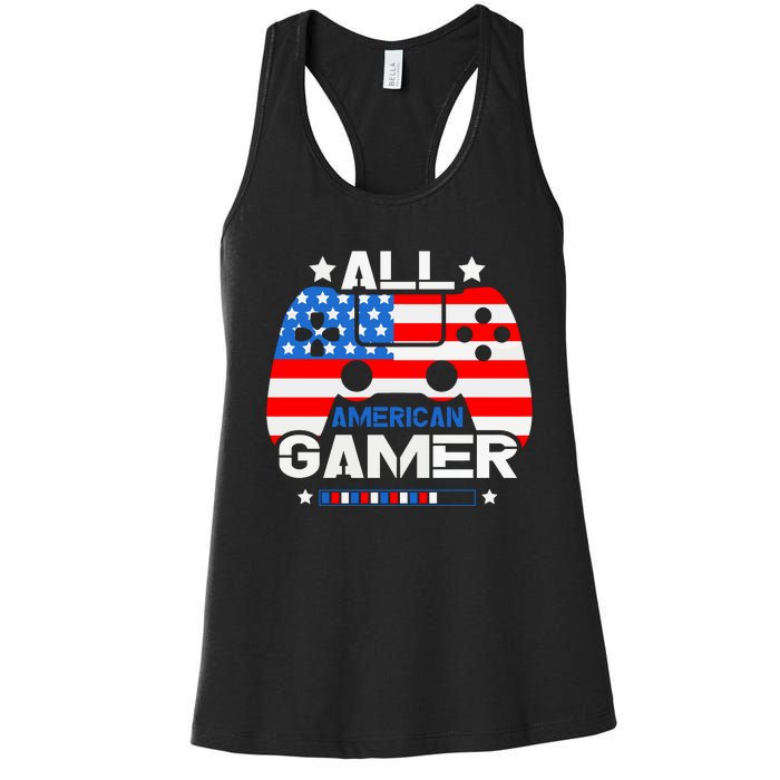 All American Gamer 4th Of July Boy Women's Racerback Tank