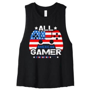 All American Gamer 4th Of July Boy Women's Racerback Cropped Tank