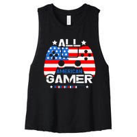 All American Gamer 4th Of July Boy Women's Racerback Cropped Tank