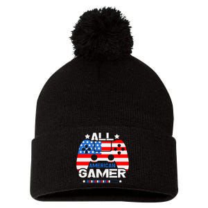 All American Gamer 4th Of July Boy Pom Pom 12in Knit Beanie