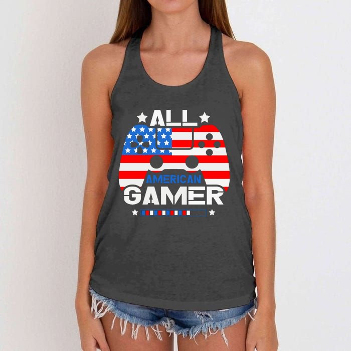 All American Gamer 4th Of July Boy Women's Knotted Racerback Tank