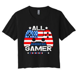 All American Gamer 4th Of July Boy Women's Crop Top Tee