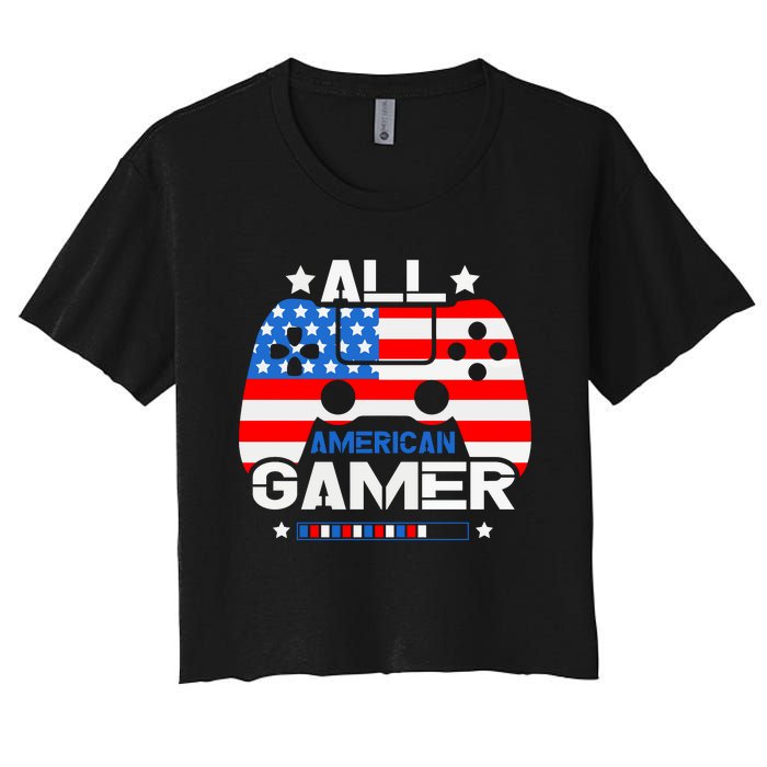 All American Gamer 4th Of July Boy Women's Crop Top Tee