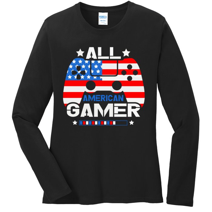 All American Gamer 4th Of July Boy Ladies Long Sleeve Shirt