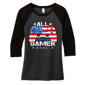 All American Gamer 4th Of July Boy Women's Tri-Blend 3/4-Sleeve Raglan Shirt