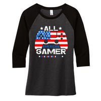 All American Gamer 4th Of July Boy Women's Tri-Blend 3/4-Sleeve Raglan Shirt