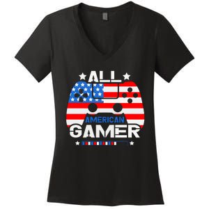 All American Gamer 4th Of July Boy Women's V-Neck T-Shirt