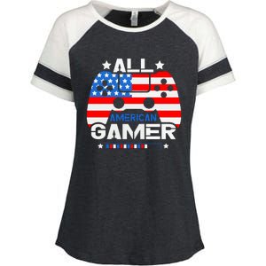 All American Gamer 4th Of July Boy Enza Ladies Jersey Colorblock Tee