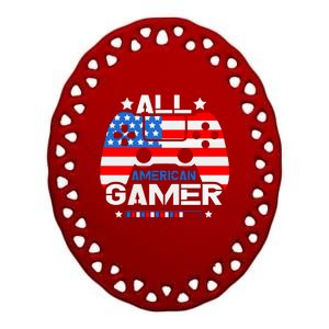 All American Gamer 4th Of July Boy Ceramic Oval Ornament