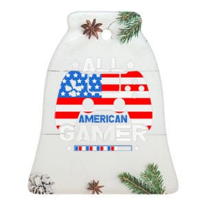 All American Gamer 4th Of July Boy Ceramic Bell Ornament