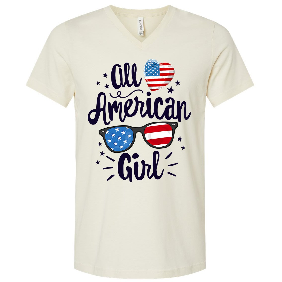 All American Girl USA America Flag V-Neck T-Shirt