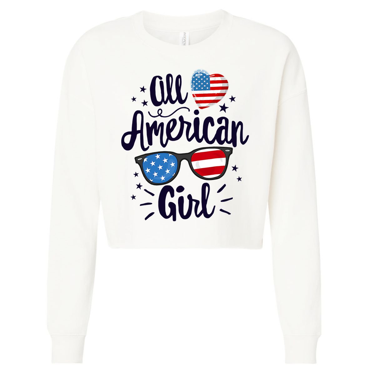 All American Girl USA America Flag Cropped Pullover Crew