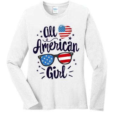 All American Girl USA America Flag Ladies Long Sleeve Shirt
