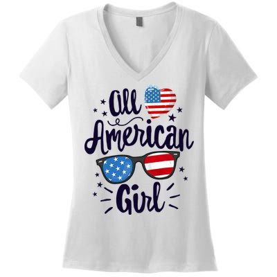 All American Girl USA America Flag Women's V-Neck T-Shirt